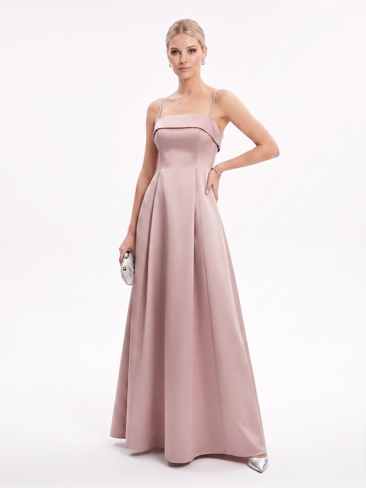 Schulterfreies Langes Abendkleid aus Satin E367