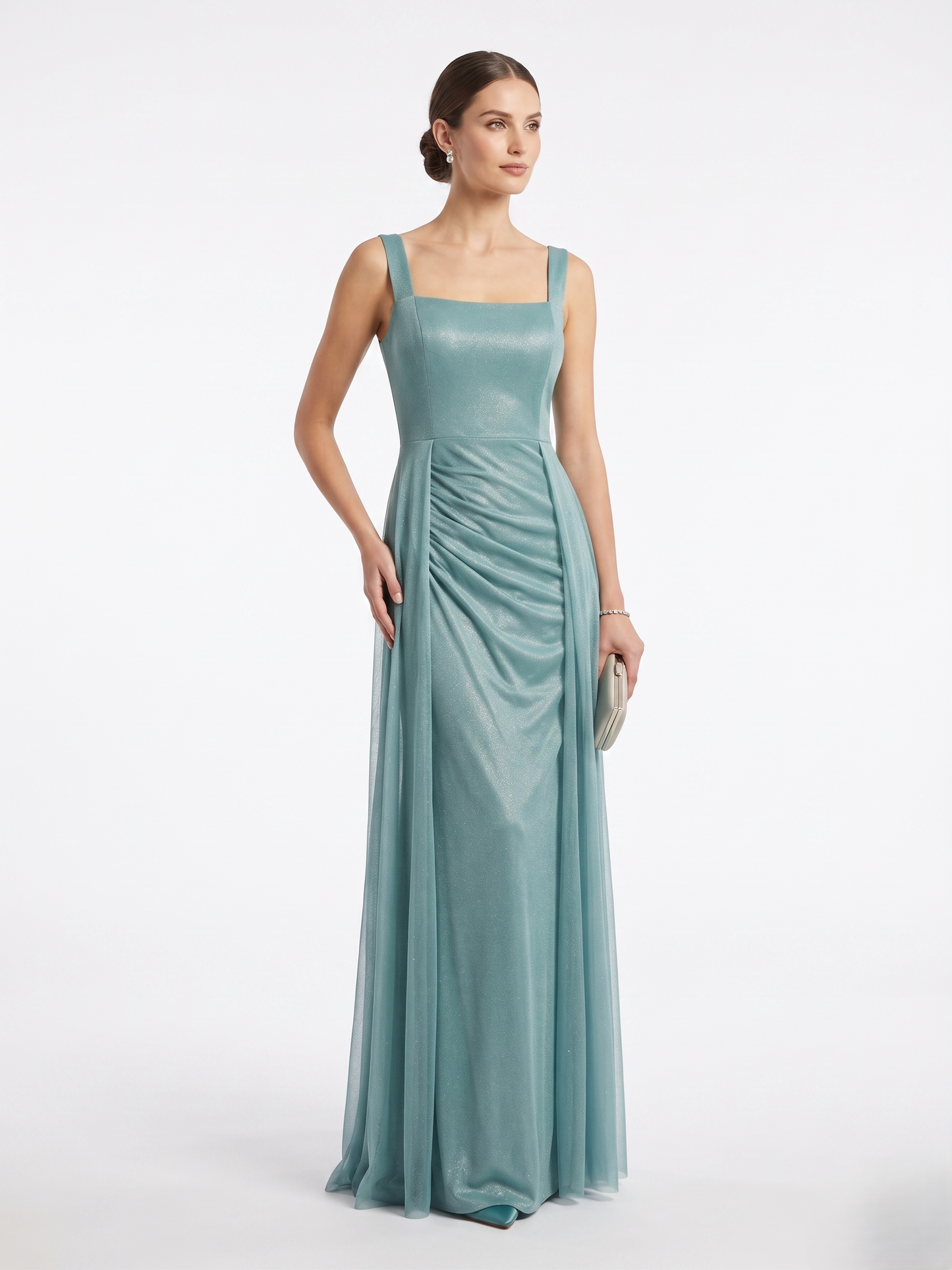 Schimmerndes Abendkleid mit Eckigem Ausschnitt - E295