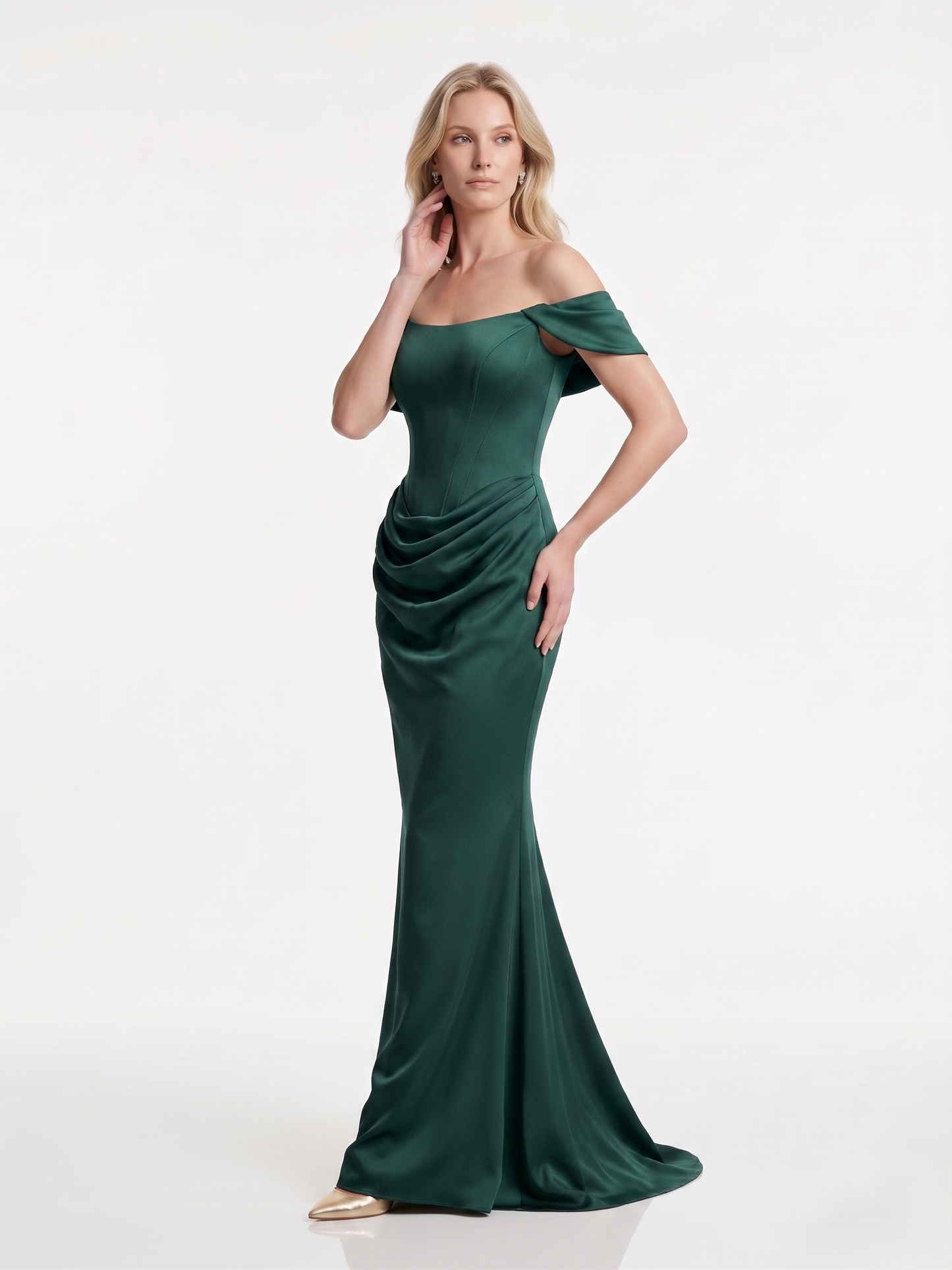 Schulterfreies Abendkleid mit Drapierung e385