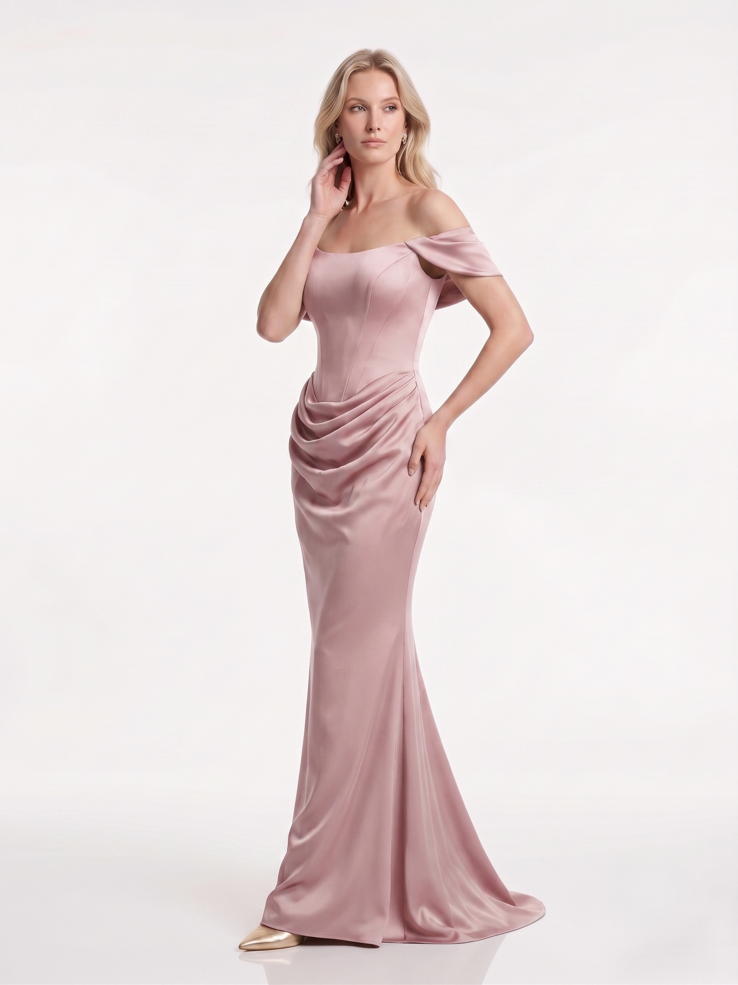 Schulterfreies Abendkleid mit Drapierung e385