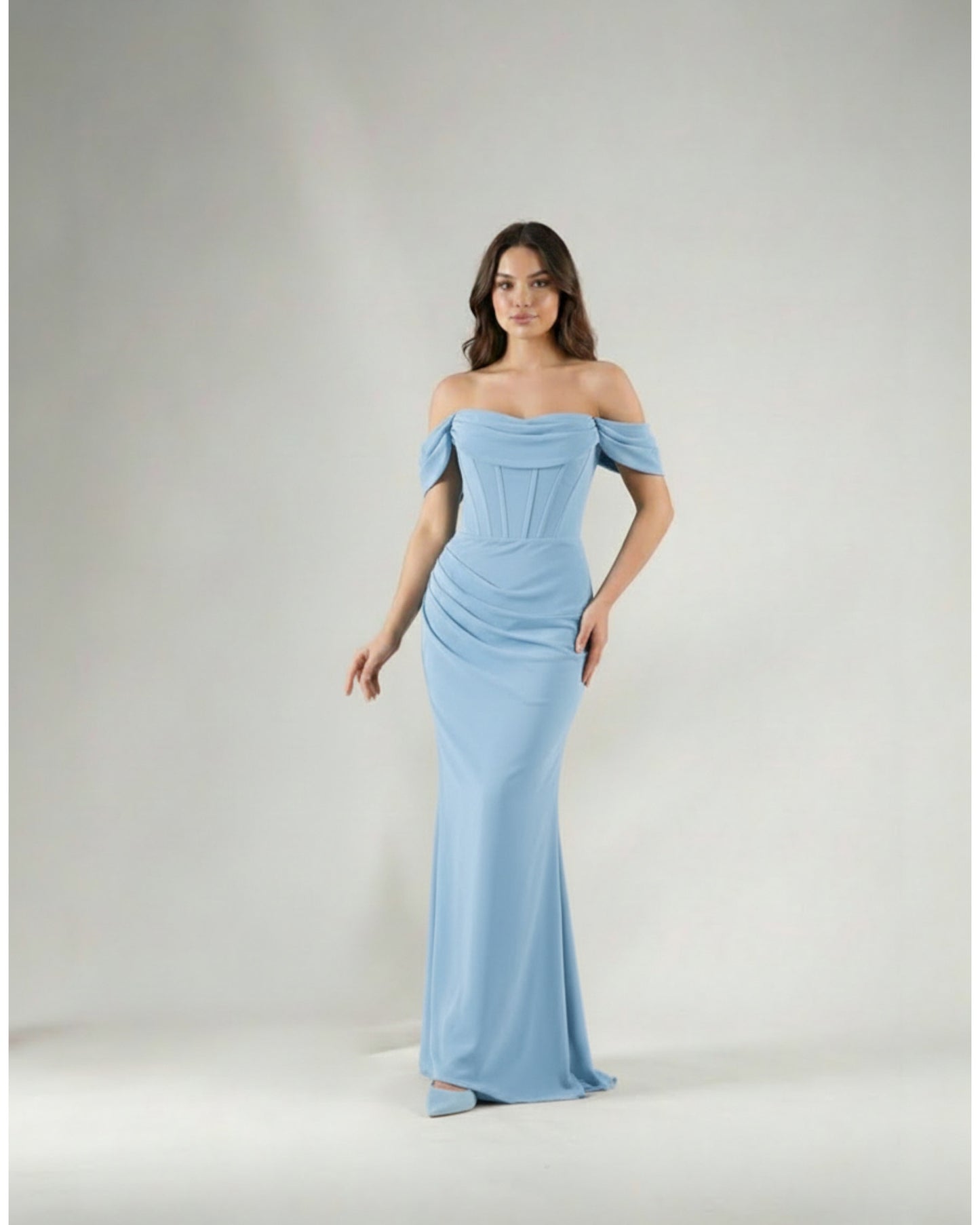 Schulterfreies Langes Abendkleid mit Korsett-Detail E350