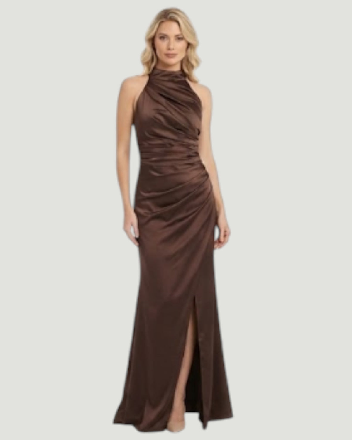 Drapiertes Satin-Kleid mit Neckholder - E277