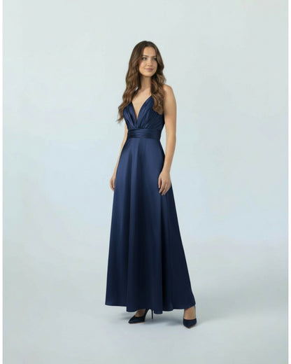 Elegantes Satin-Abendkleid mit V-Ausschnitt E293