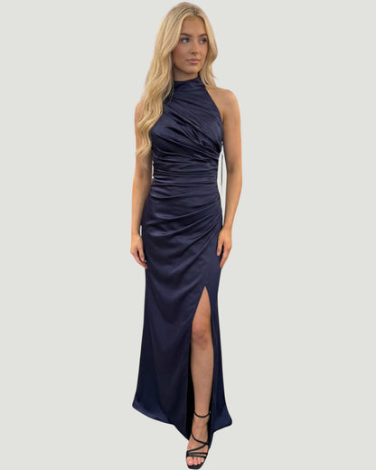 Drapiertes Satin-Kleid mit Neckholder - E277