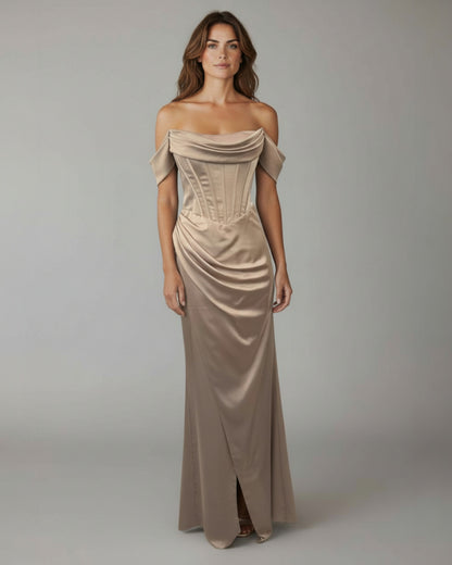 Glamouröses Abendkleid mit Korsage und Bardot-Ausschnitt - E258