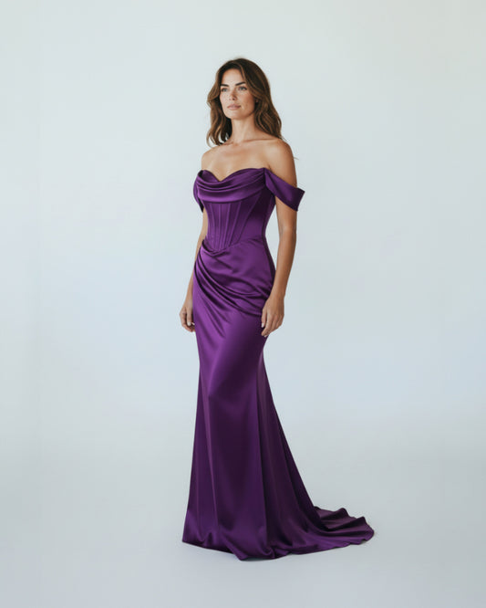 Glamouröses Abendkleid mit Korsage und Bardot-Ausschnitt - E258