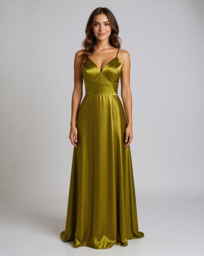 Satin-Abendkleid mit Trägern - E252