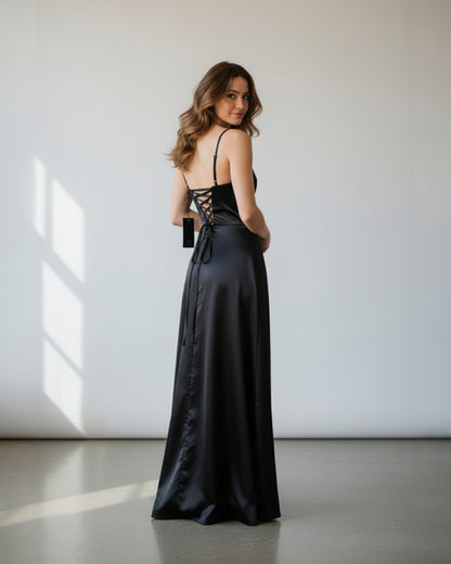 Satin-Abendkleid mit Trägern - E252