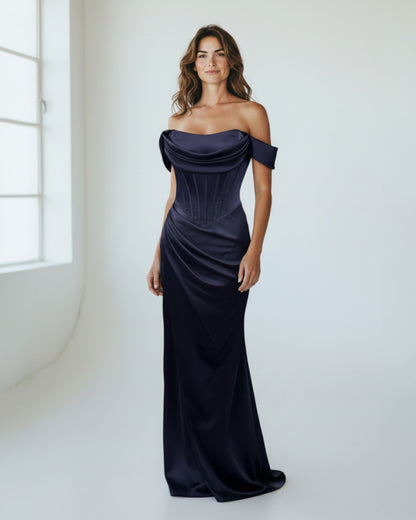 Glamouröses Abendkleid mit Korsage und Bardot-Ausschnitt - E258