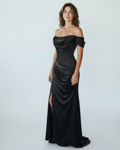 Glamouröses Abendkleid mit Korsage und Bardot-Ausschnitt - E258