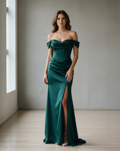 Glamouröses Abendkleid mit Korsage und Bardot-Ausschnitt - E258