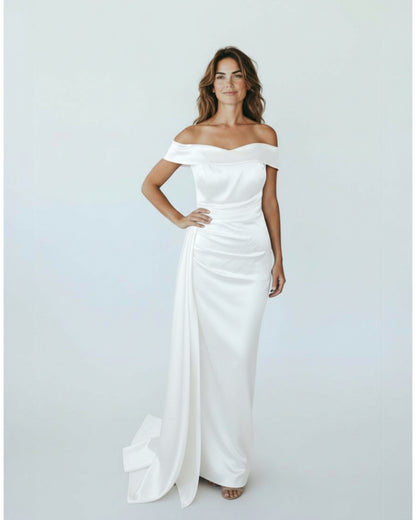 Elegantes Schulterfreies Satin-Abendkleid - E266