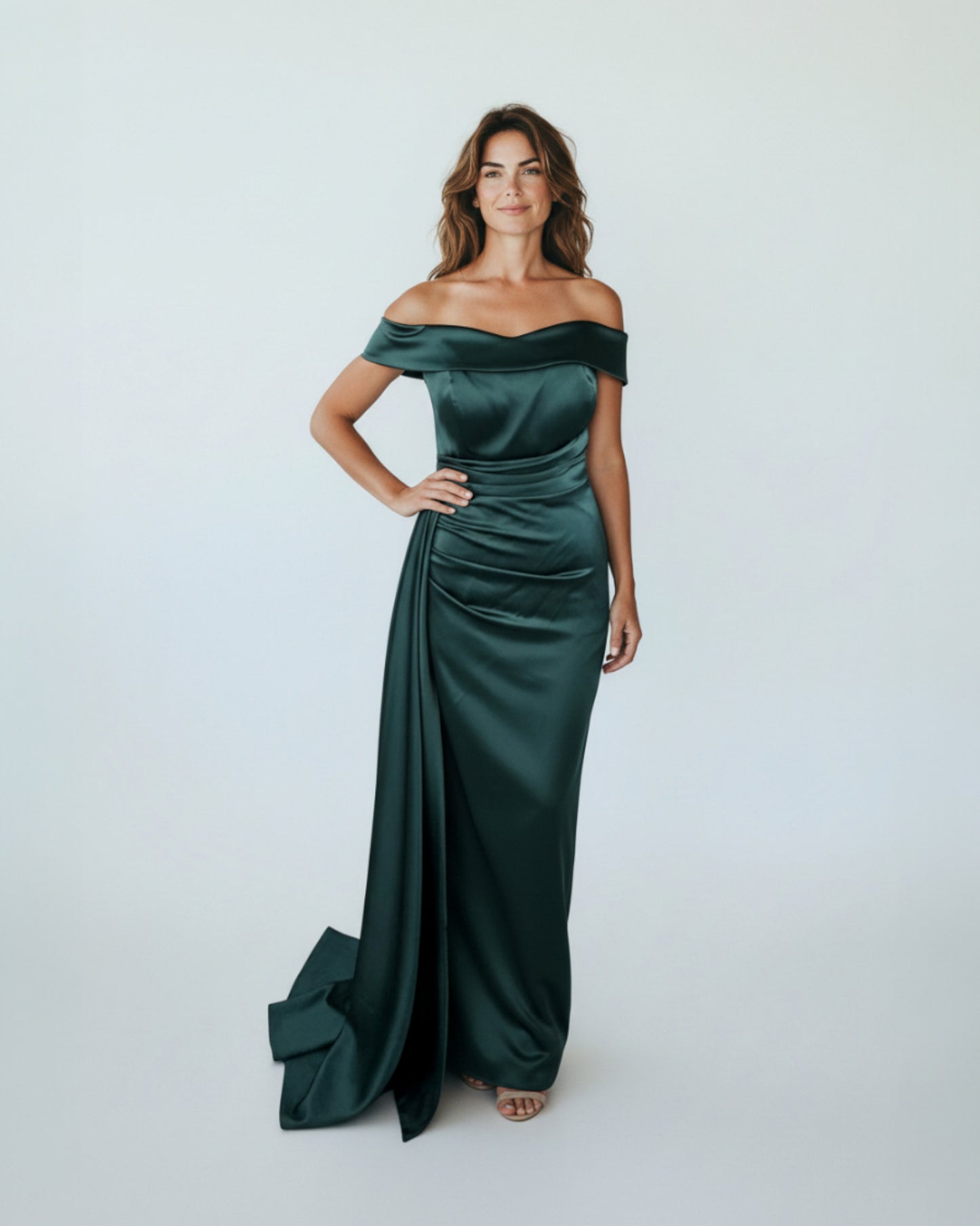 Elegantes Schulterfreies Satin-Abendkleid - E266