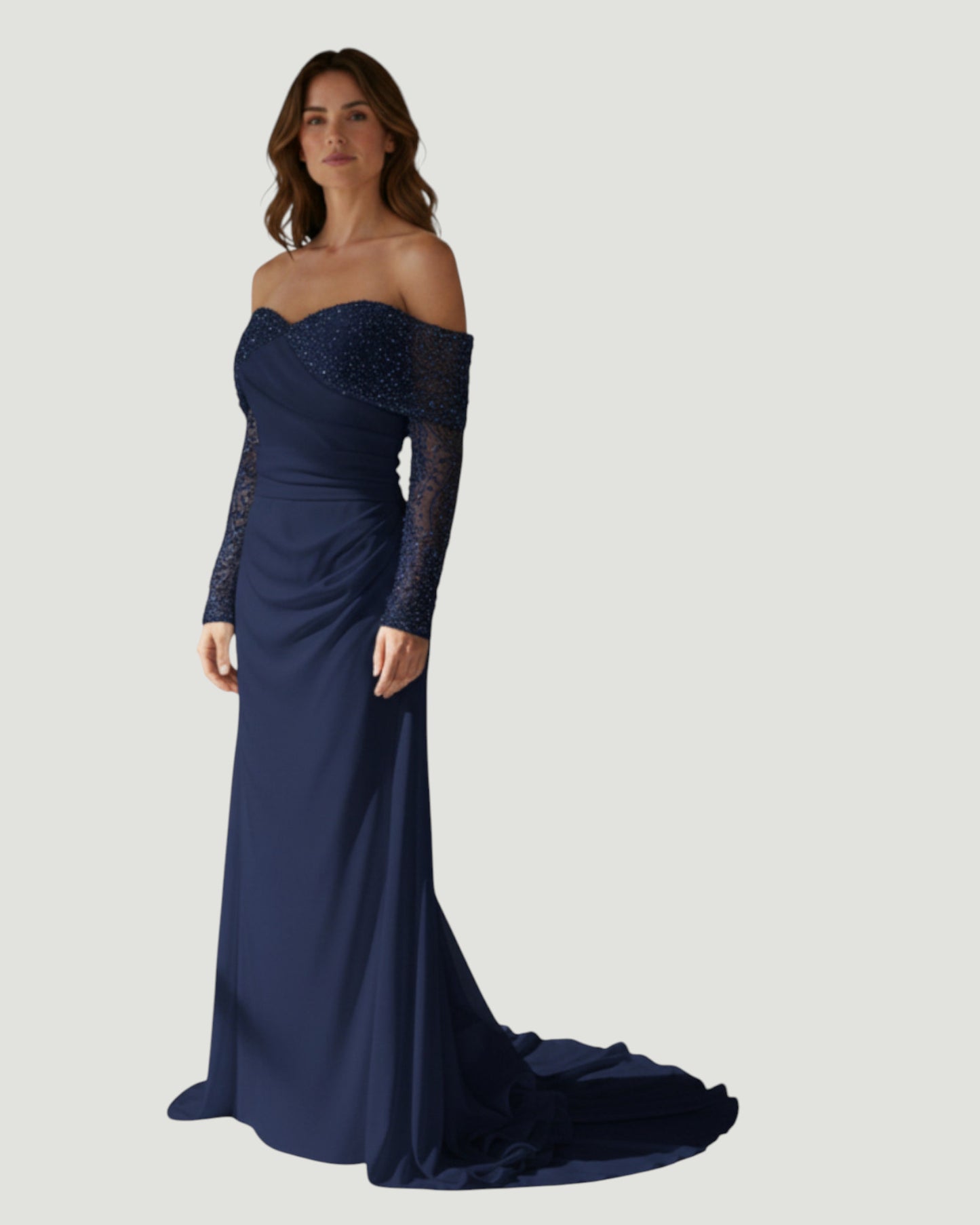 Schulterfreies Kleid mit Perlenbestickung - E270