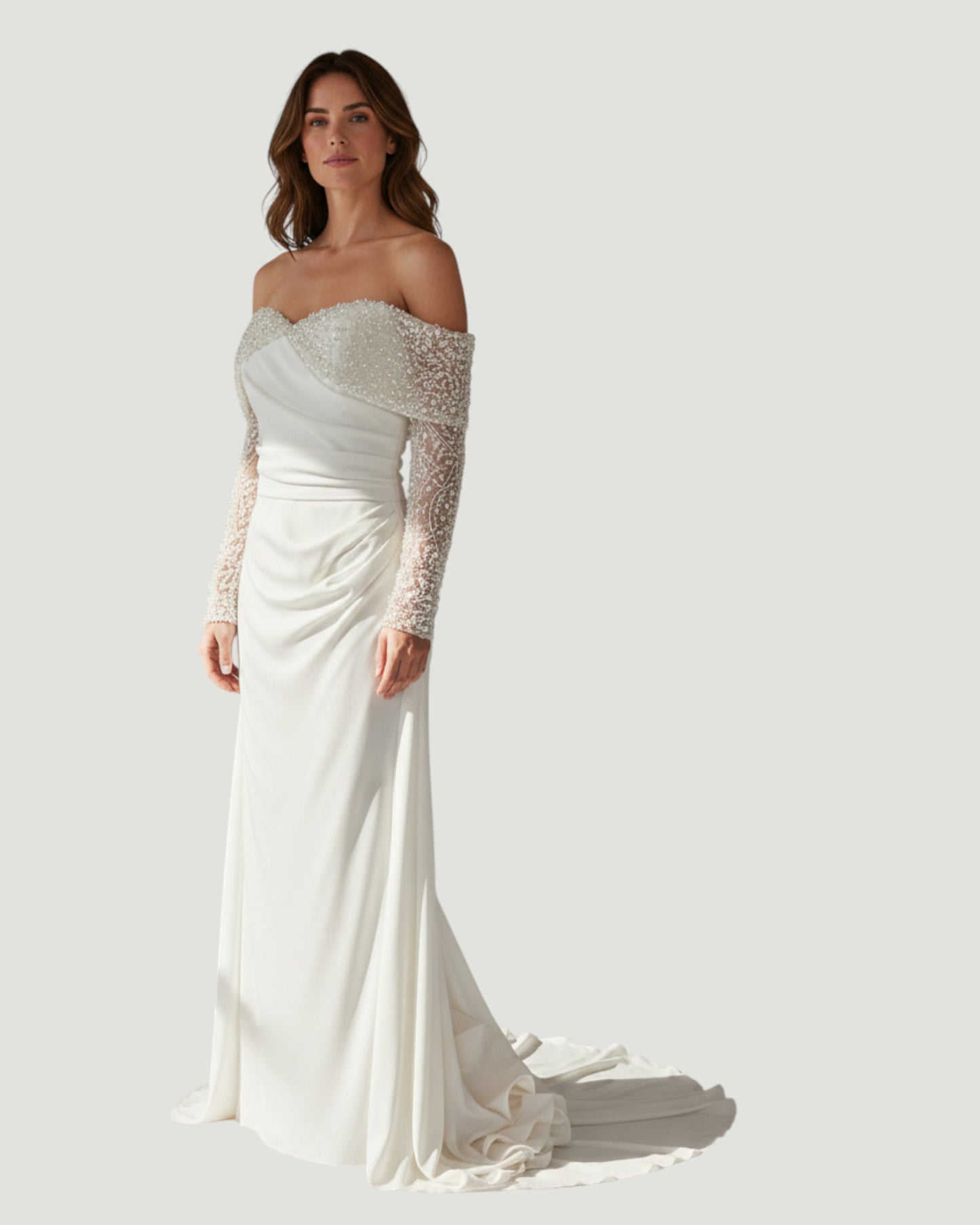 Schulterfreies Kleid mit Perlenbestickung - E270