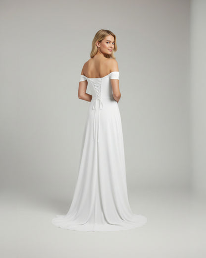 Schulterfreies Chiffon-Kleid mit Drapierung - E271