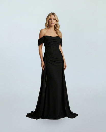 Schulterfreies Chiffon-Kleid mit Drapierung - E271