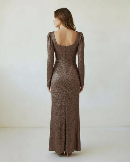 Langes Glänzendes Abendkleid mit Quadratischem Ausschnitt E274