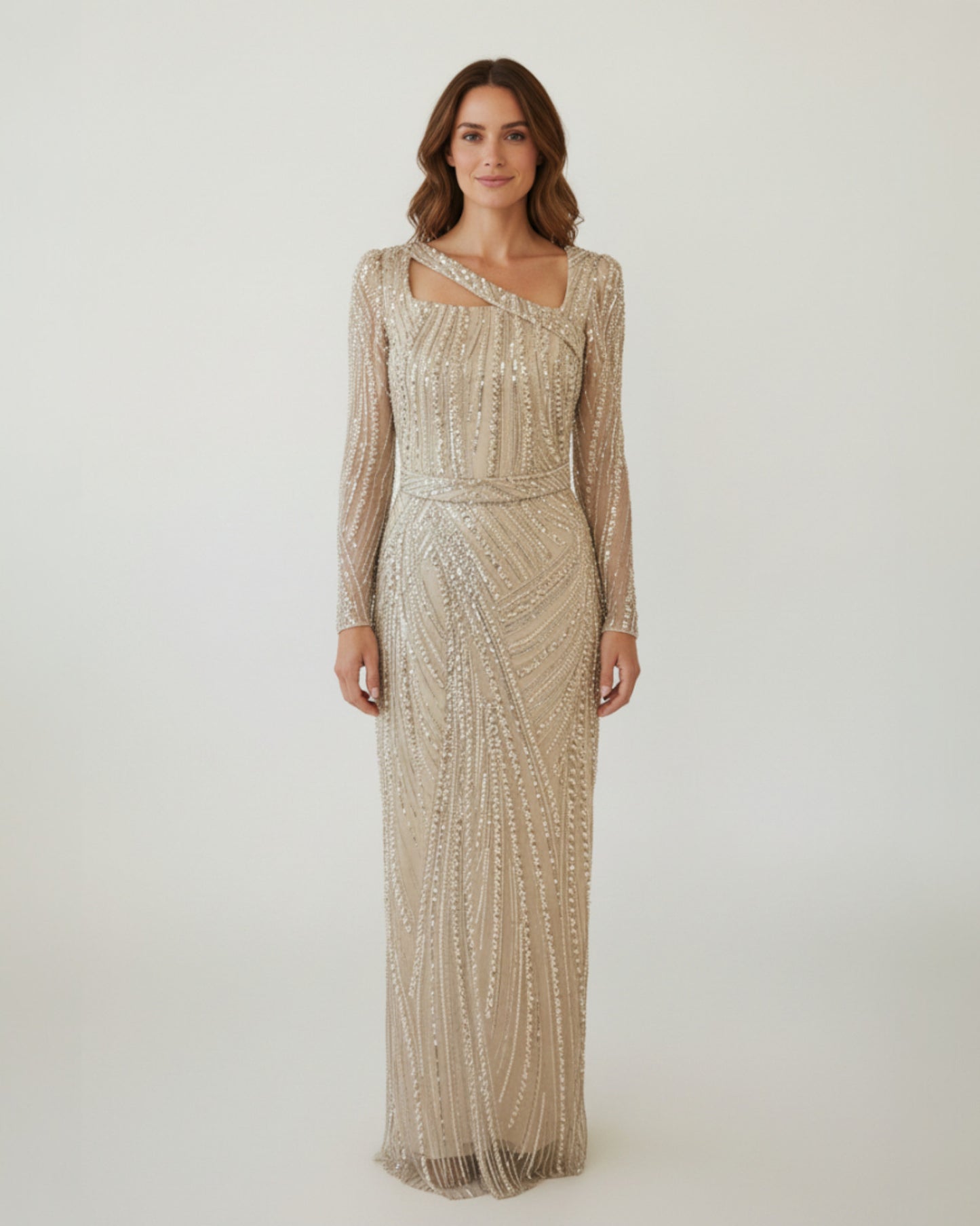 Figurbetontes Paillettenkleid mit asymmetrischem Ausschnitt - E275