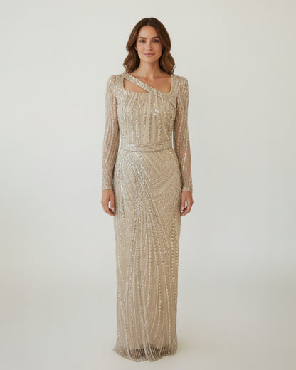 Figurbetontes Paillettenkleid mit asymmetrischem Ausschnitt - E275