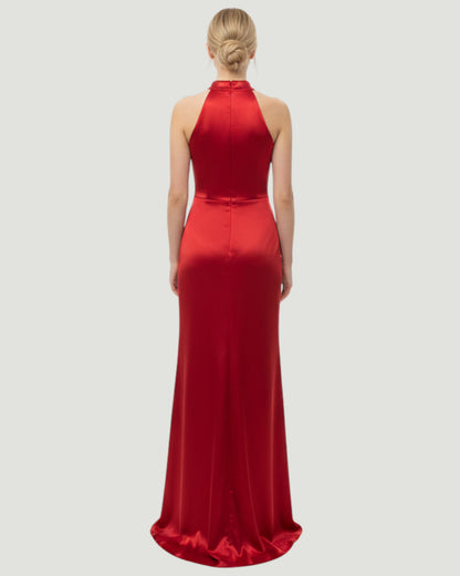 Drapiertes Satin-Kleid mit Neckholder - E277