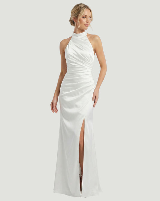 Drapiertes Satin-Kleid mit Neckholder - E277