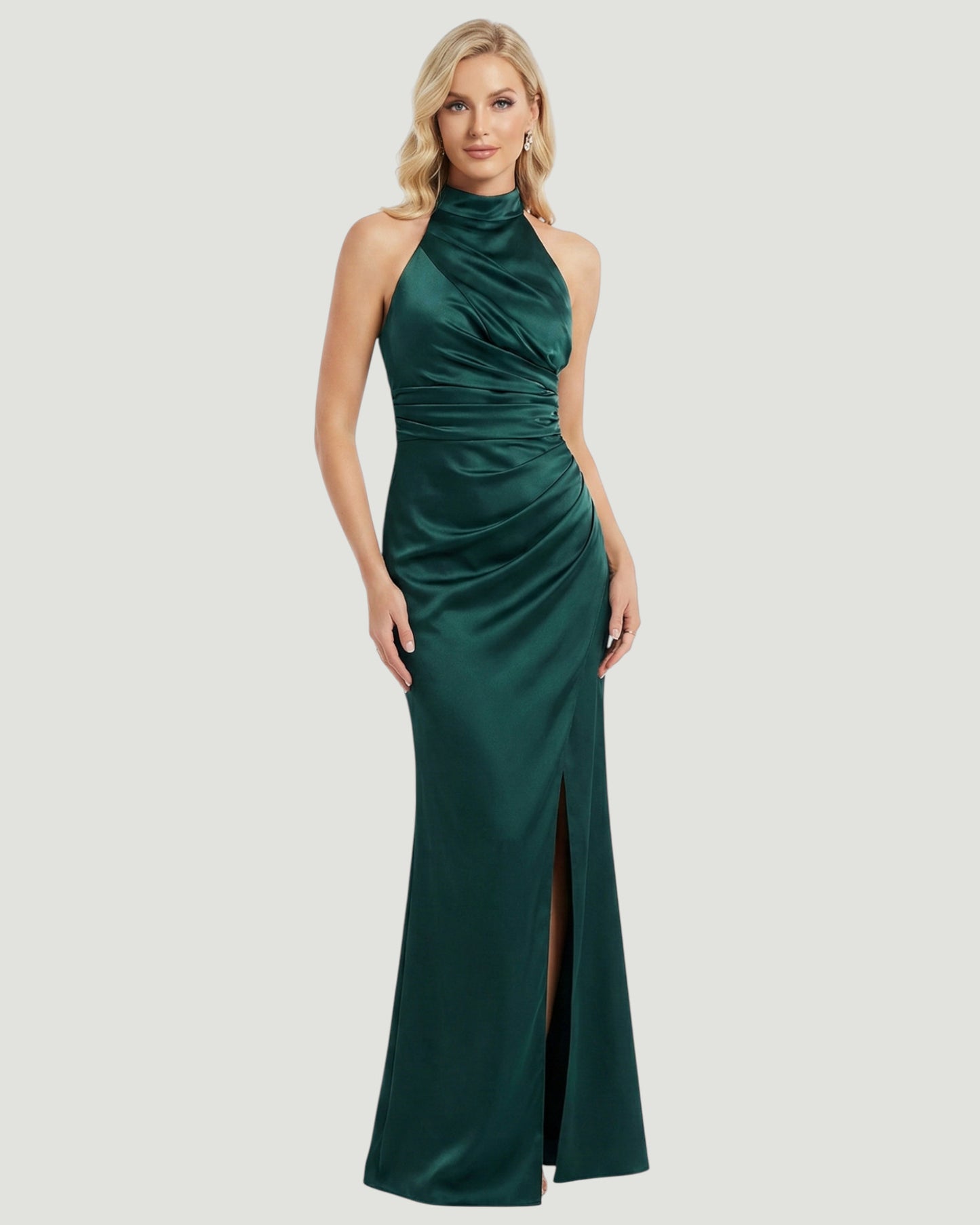 Drapiertes Satin-Kleid mit Neckholder - E277