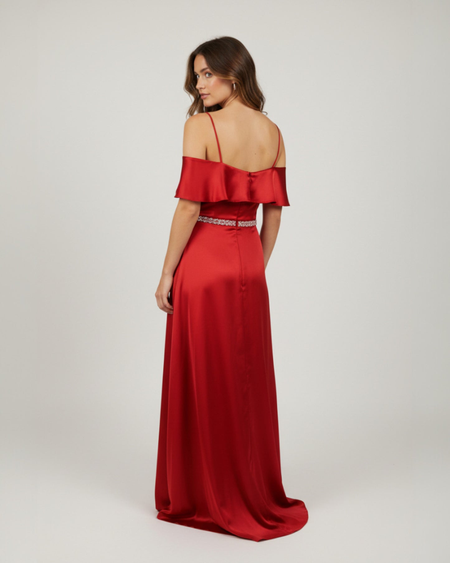 Elegantes Satin-Abendkleid mit Schulterfreiem Schnitt Beschreibung - E287