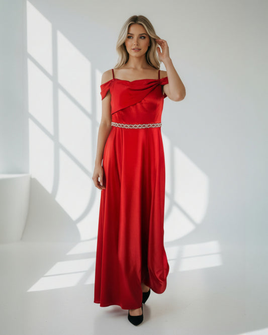 Elegantes Satin-Abendkleid mit Schulterfreiem Schnitt Beschreibung - E287