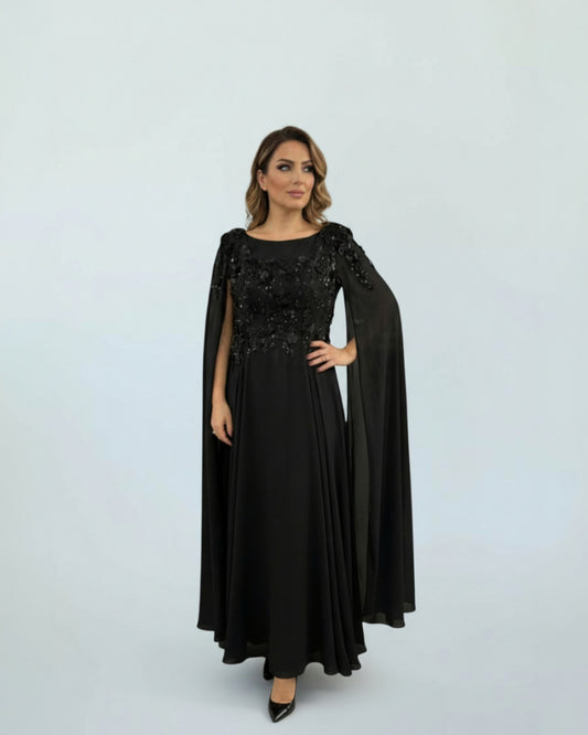 Elegantes Abendkleid mit Pailletten und Cape-Ärmeln E292