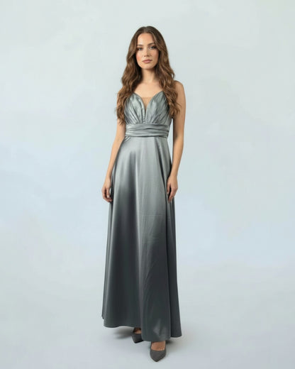 Elegantes Satin-Abendkleid mit V-Ausschnitt E293