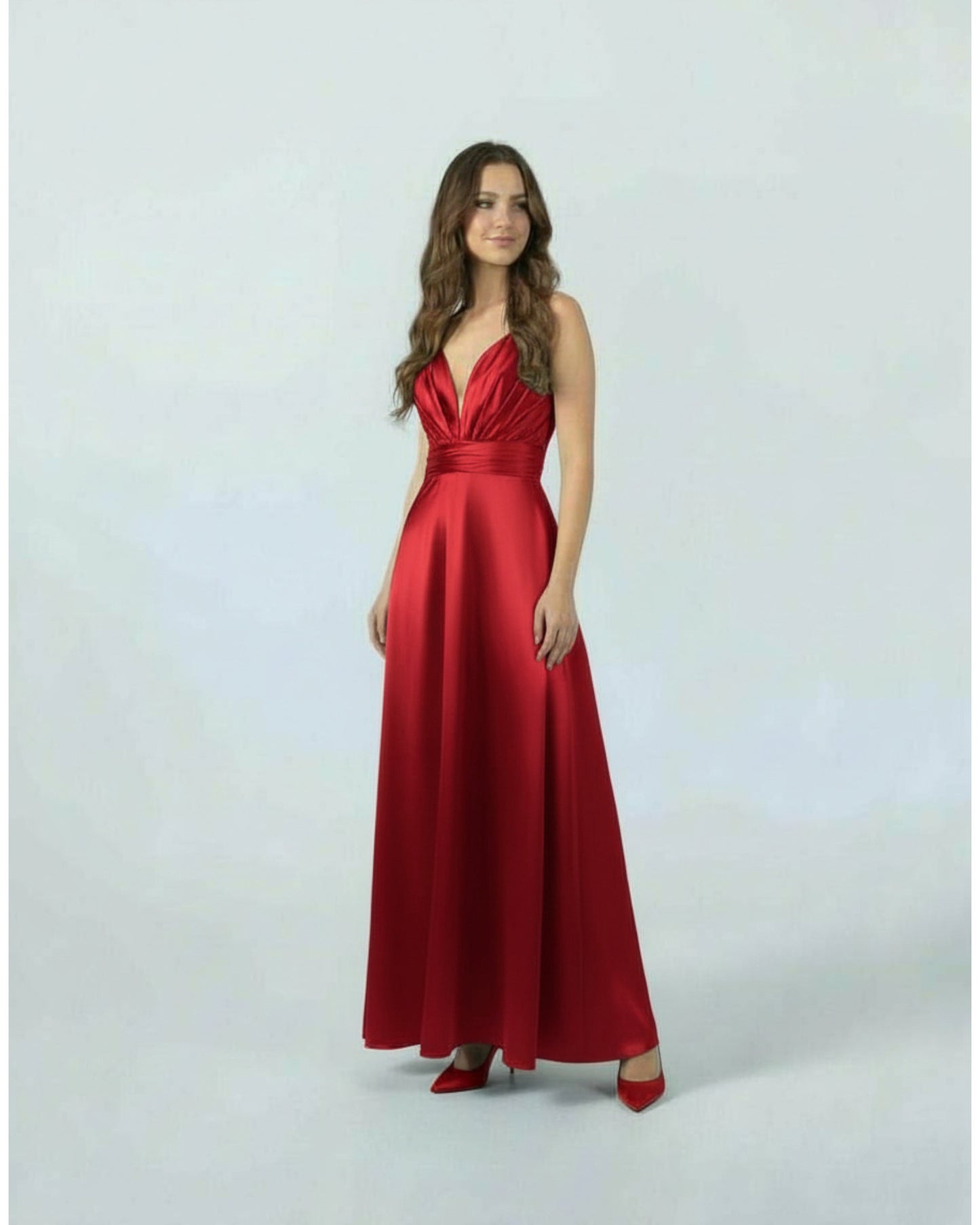 Elegantes Satin-Abendkleid mit V-Ausschnitt E293