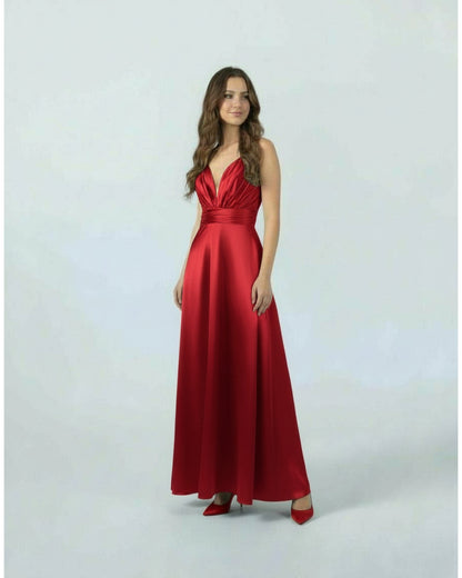 Elegantes Satin-Abendkleid mit V-Ausschnitt E293