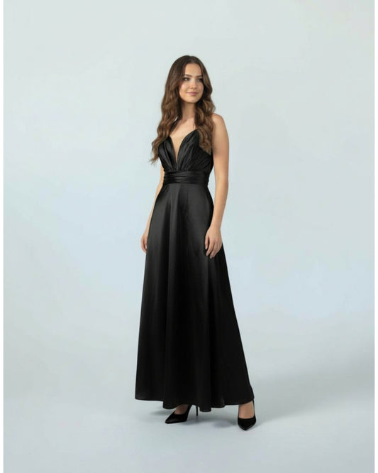 Elegantes Satin-Abendkleid mit V-Ausschnitt E293