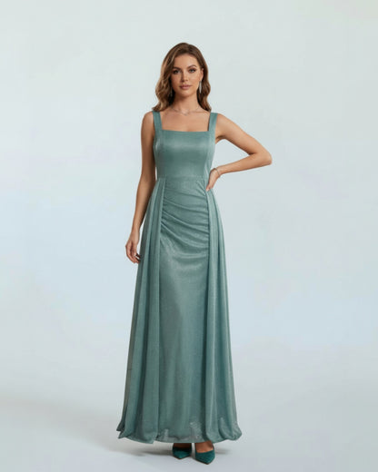 Schimmerndes Abendkleid mit Eckigem Ausschnitt - E295