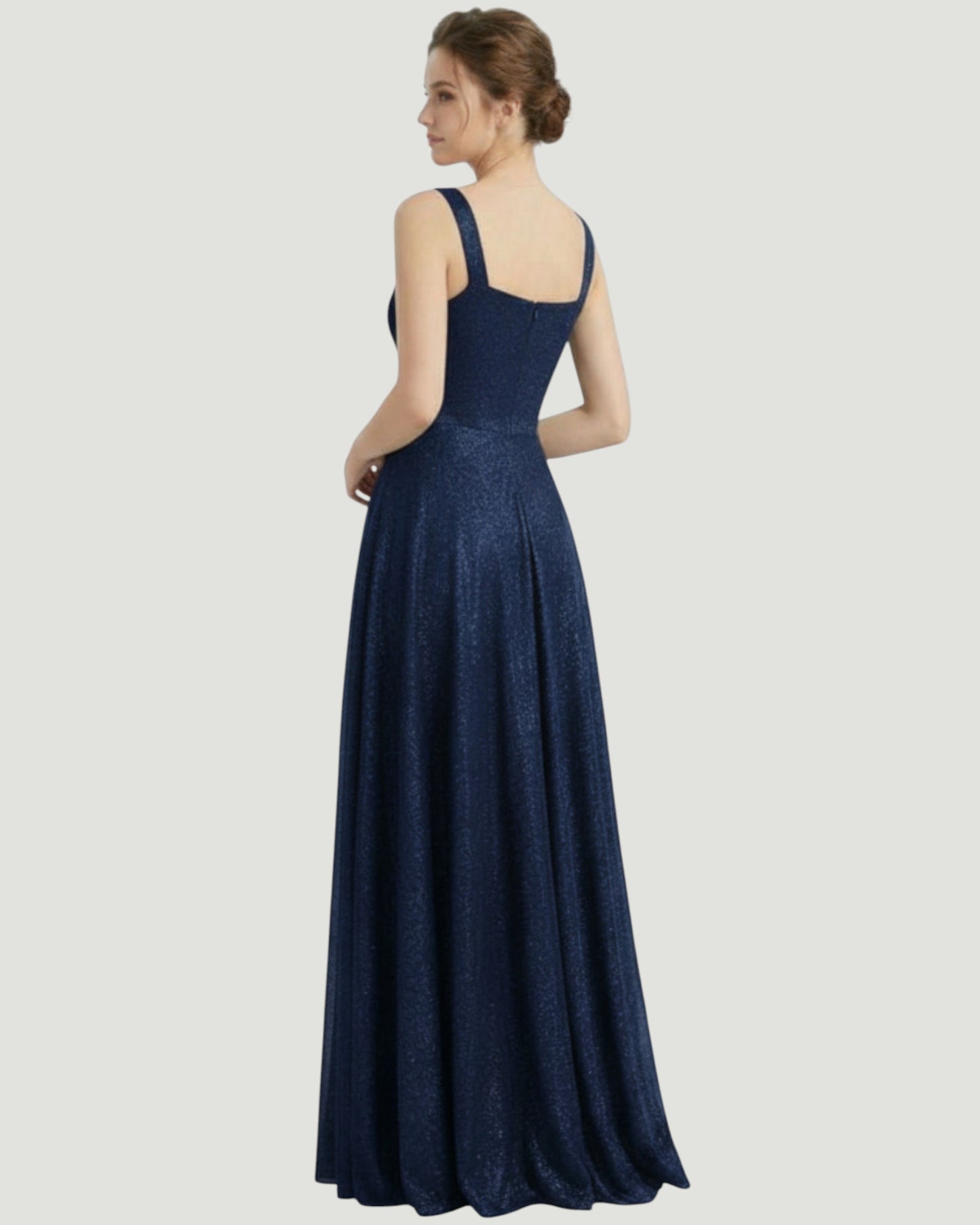 Schimmerndes Abendkleid mit Eckigem Ausschnitt - E295