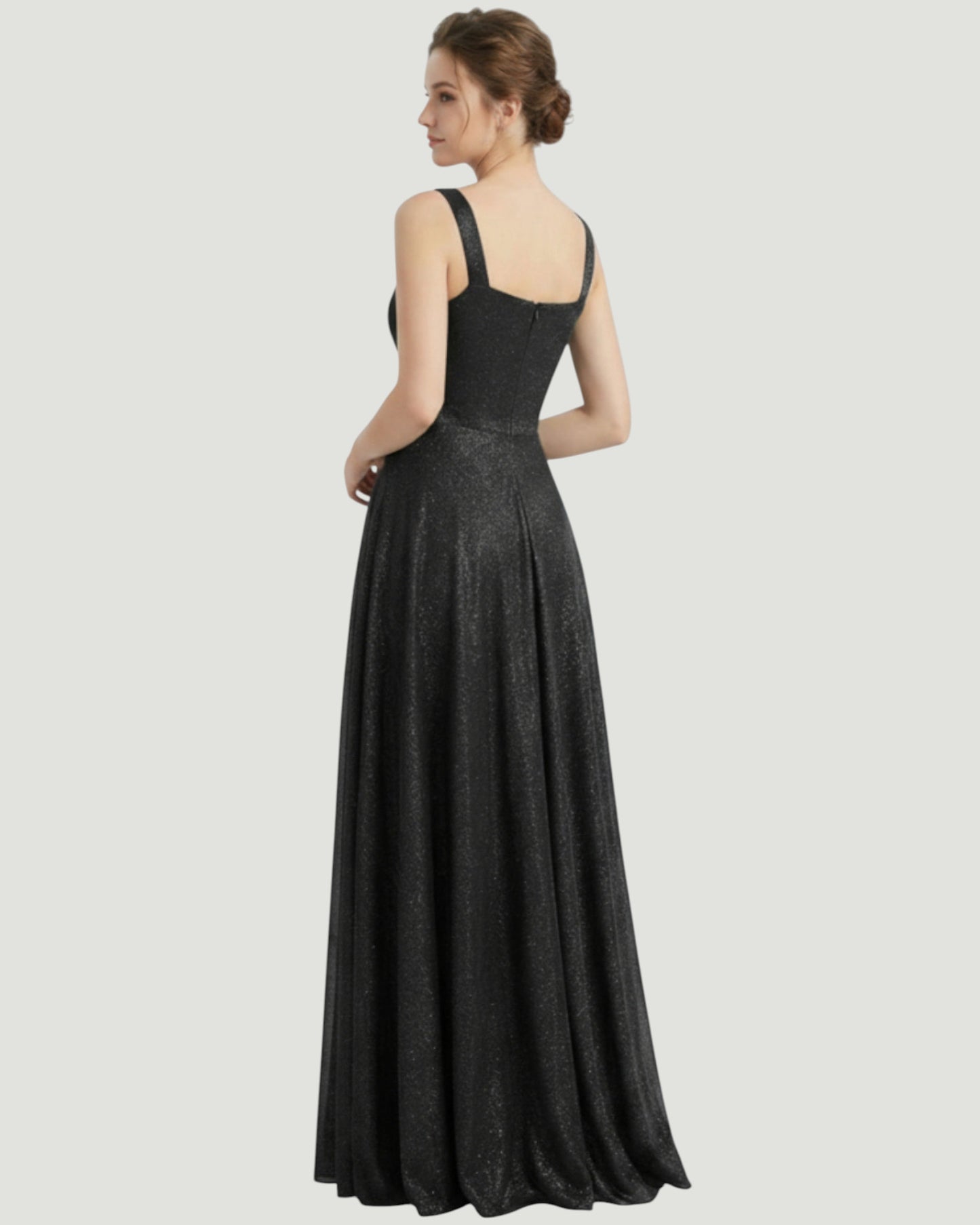 Schimmerndes Abendkleid mit Eckigem Ausschnitt - E295