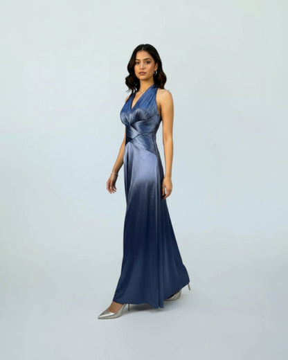 Elegantes Satin-Abendkleid mit Plissee E296