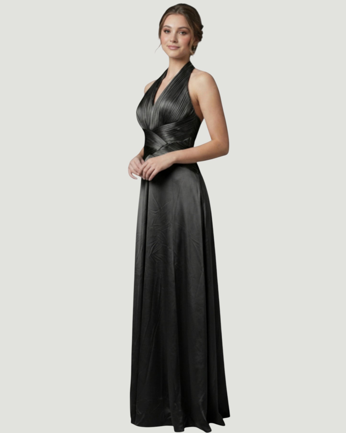 Elegantes Satin-Abendkleid mit Plissee E296