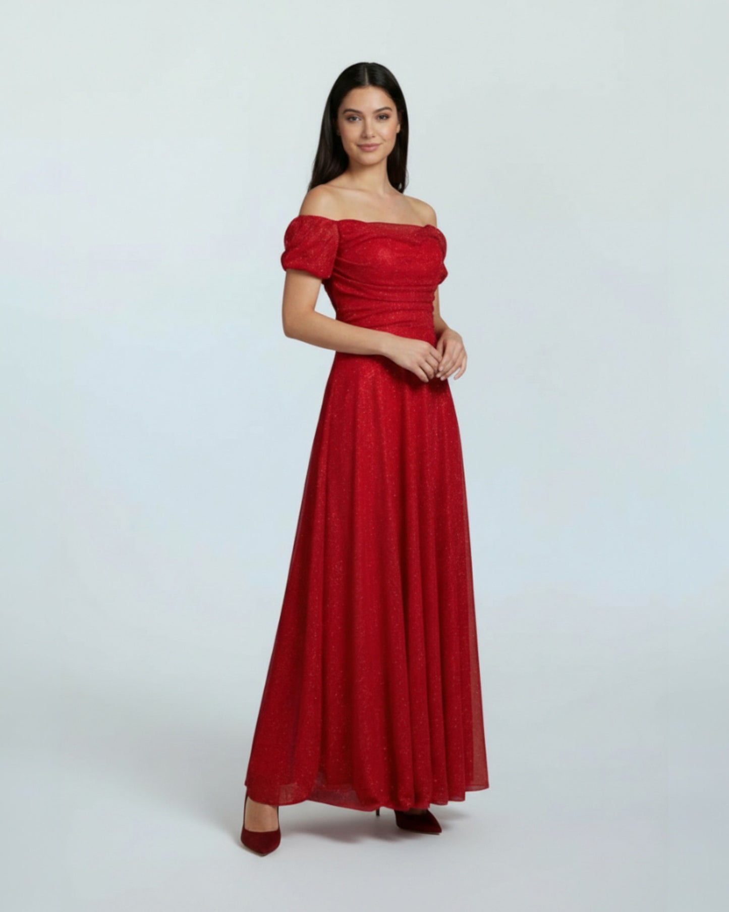 Schulterfreies Glitzer-Abendkleid - E298