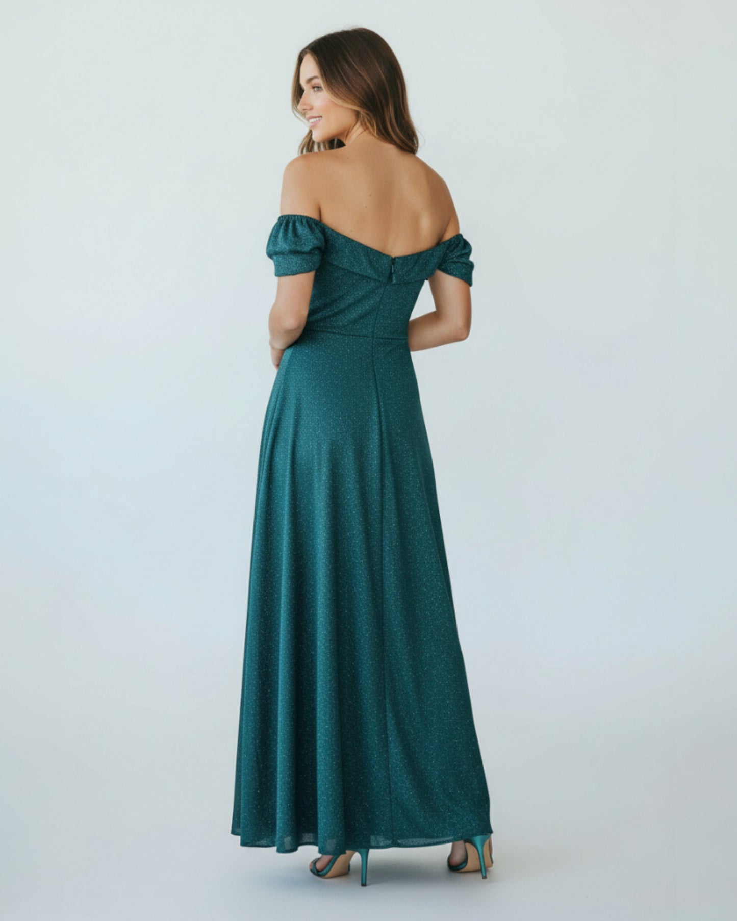 Schulterfreies Glitzer-Abendkleid - E298