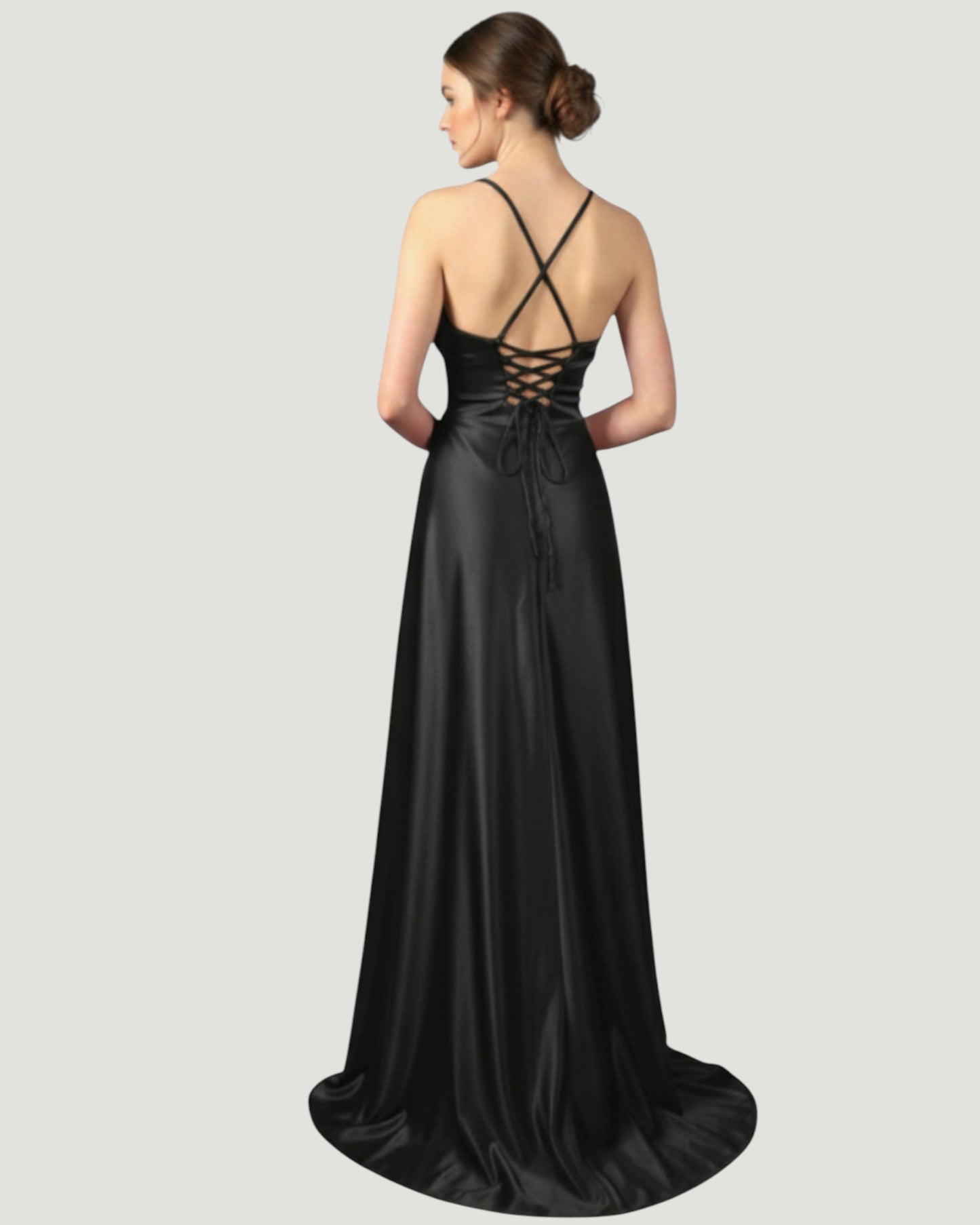 Satin-Abendkleid mit Wasserfall-Ausschnitt - E301