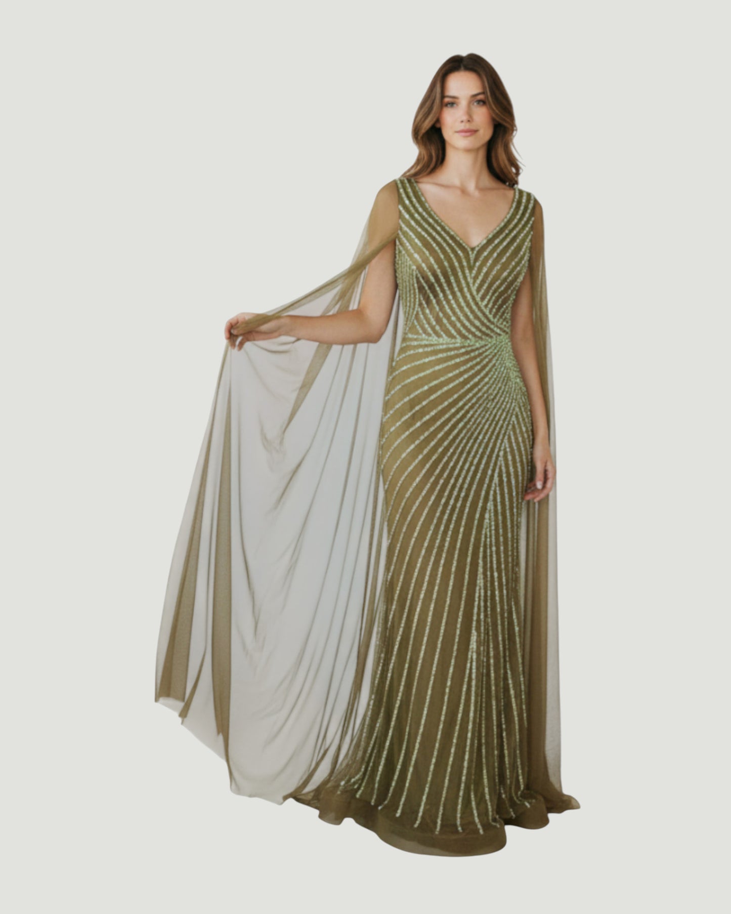 Pailletten-Abendkleid mit Cape-Ärmeln E307