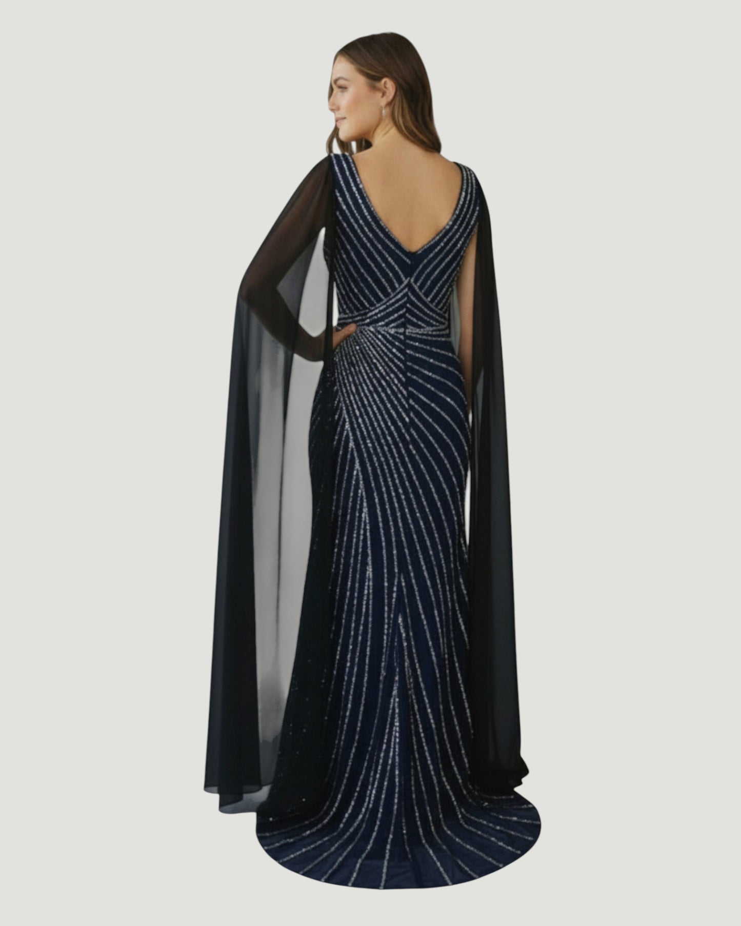 Pailletten-Abendkleid mit Cape-Ärmeln E307