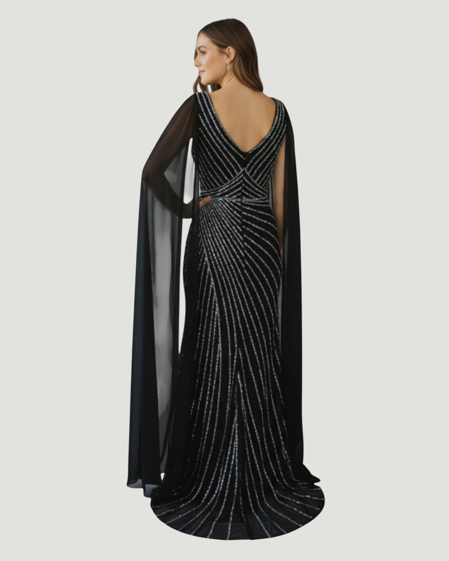 Pailletten-Abendkleid mit Cape-Ärmeln E307