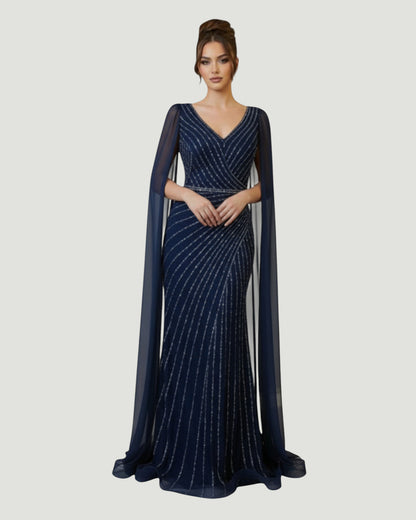 Pailletten-Abendkleid mit Cape-Ärmeln E307