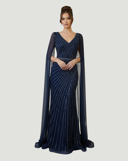 Pailletten-Abendkleid mit Cape-Ärmeln E307