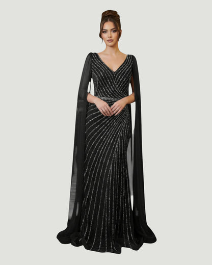 Pailletten-Abendkleid mit Cape-Ärmeln E307