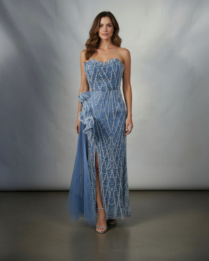 Verziertes Trägerloses Langes Abendkleid E341