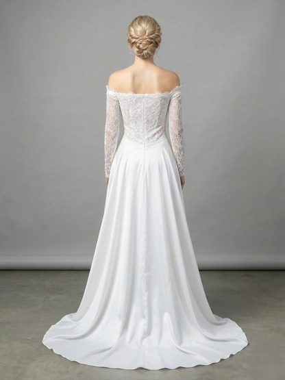Schulterfreies Abendkleid mit Überrock E376